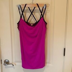 Lucy hot pink tank with built in black/pink striped bra yoga exercise tank top